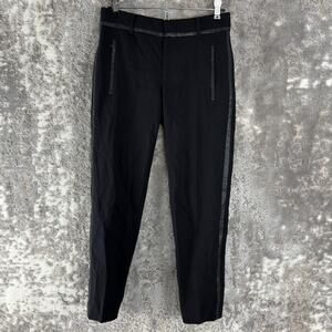 Vince Size 0 Wool Faux Leather Trim Stretch Casual Pants Black Button Zip